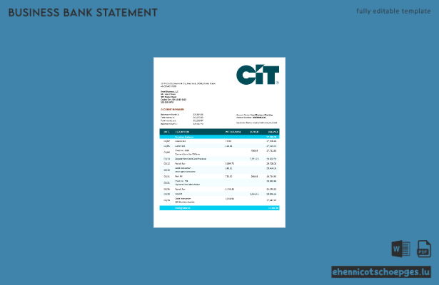 Beispiel eines Kontoauszugs vom Geschäftsgirokonto der CIT Bank (Word- und PDF-Datei)